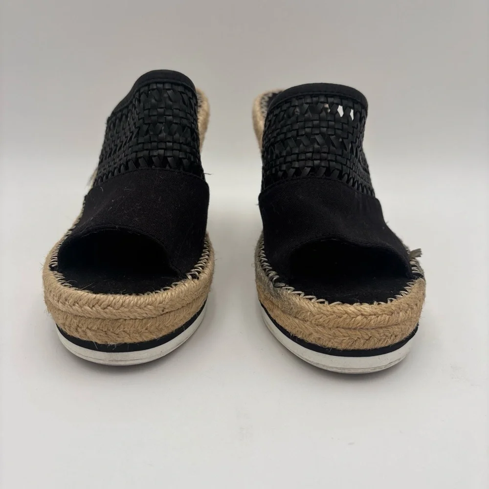 TOMS Black Woven Wedges with‎ Tan Espadrille